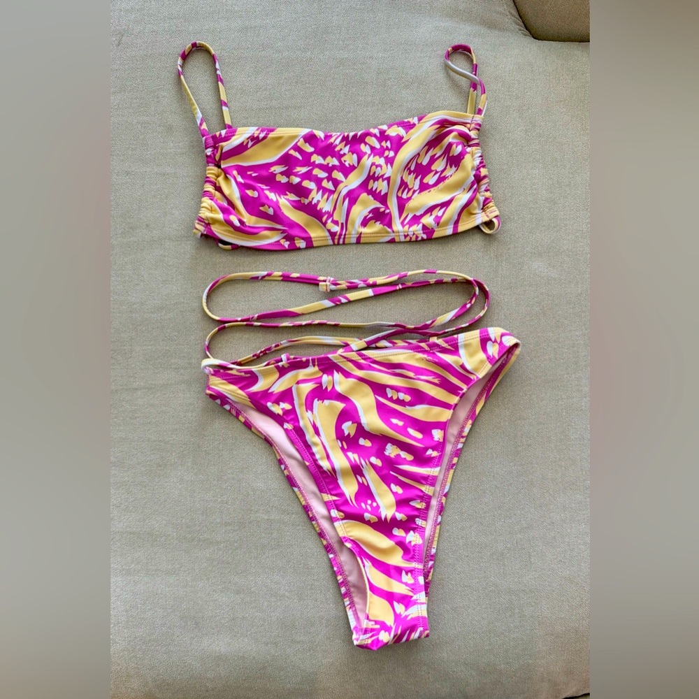 Cupshe Pink and Yellow Bikini Set